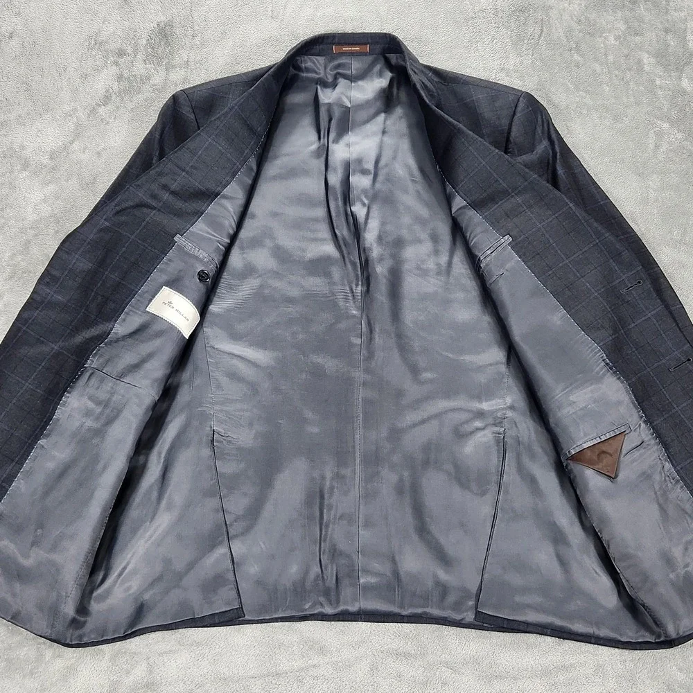 Peter Millar Blazer Mens 42R Gray Plaid Wool Made In Canada Sport Coat Jacket